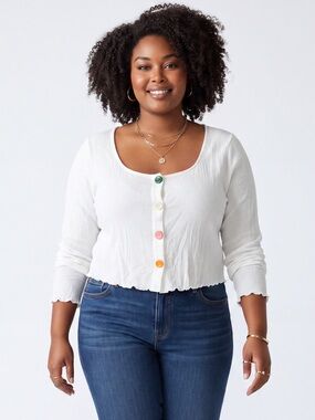 Cream Long Sleeve Crop Button Down Top